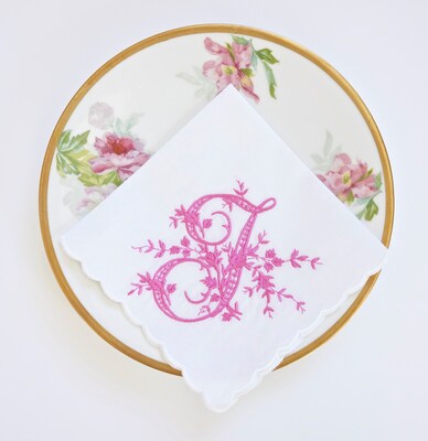 VINTAGE font Embroidered Monogrammed Handkerchief, Personalized Custom Handkerchief, hanky, Single Letter Monogram - image1